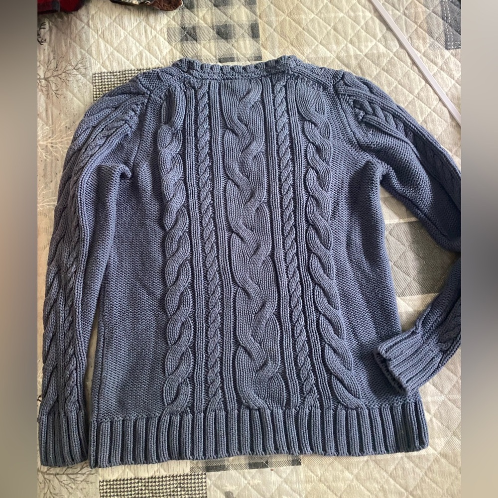 LL Bean Cable Knit blue sweater size small Great used condition